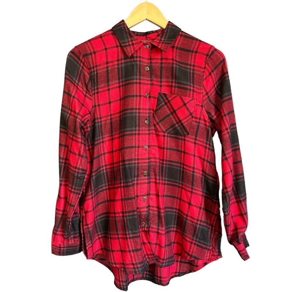 Y2K 90s Grunge Lumberjack Hippie Rose Flannel Button Down Red Black